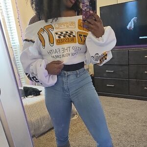 Trendy Graphic Off-Shoulder Sweatshirt